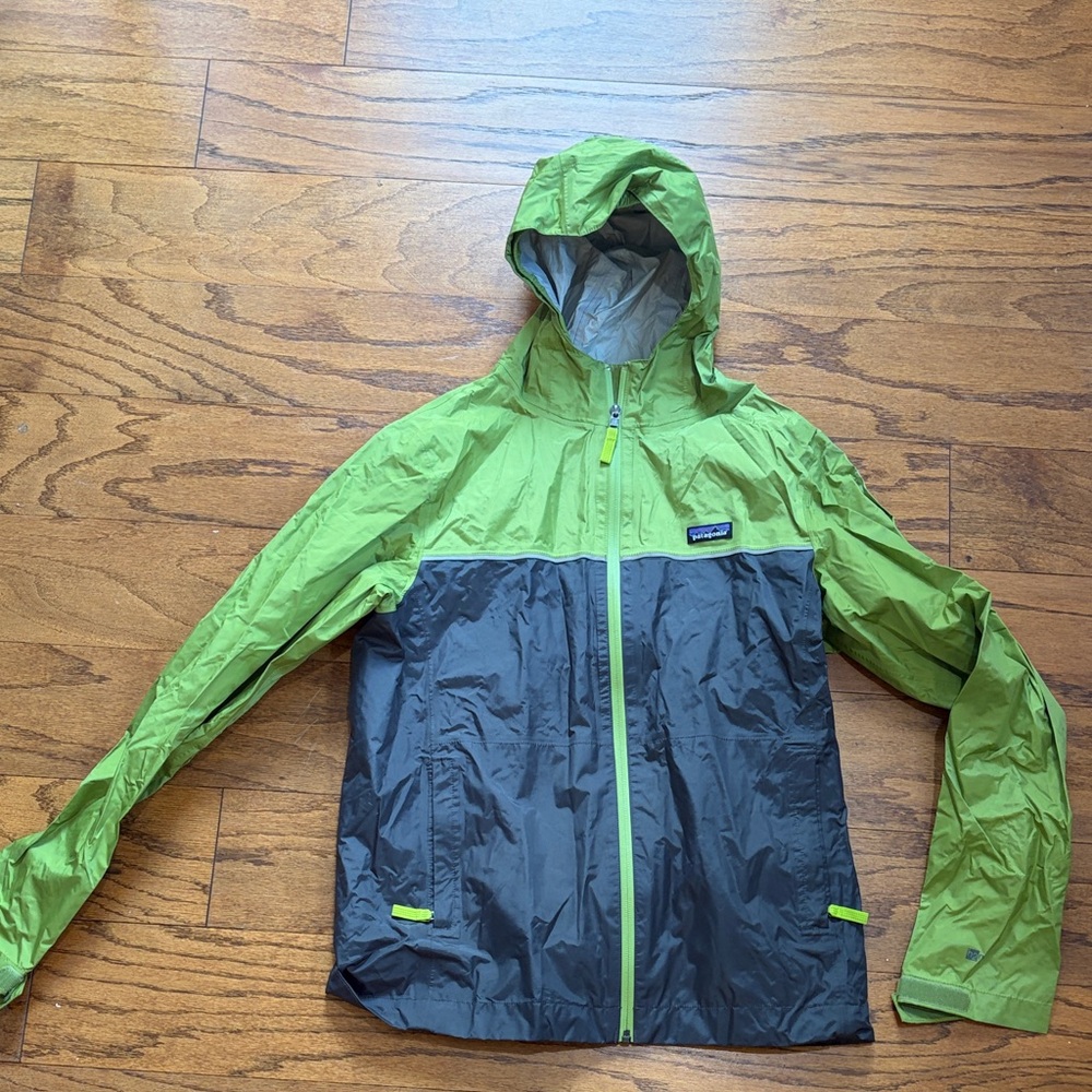 Patagonia Kids Lime and Charcoal Raincoat